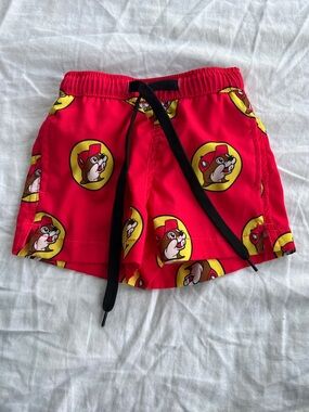 Kids Red Swim Trunks with Character Print